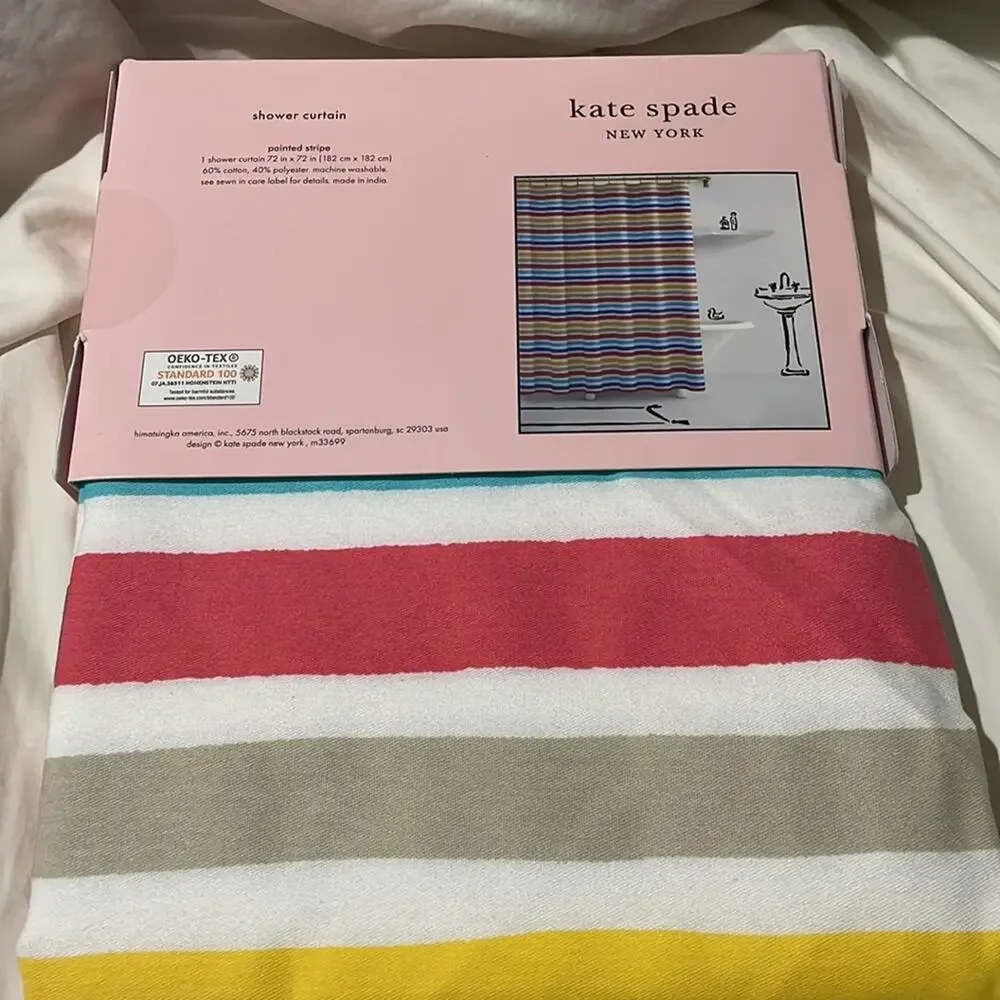 Kate Spade 72”x72” shower curtain painted stripe cotton polyester blend NWT